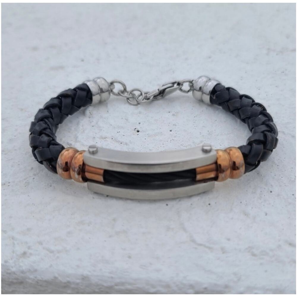 Italgem CABLE BLACK LEATHER BRACELET